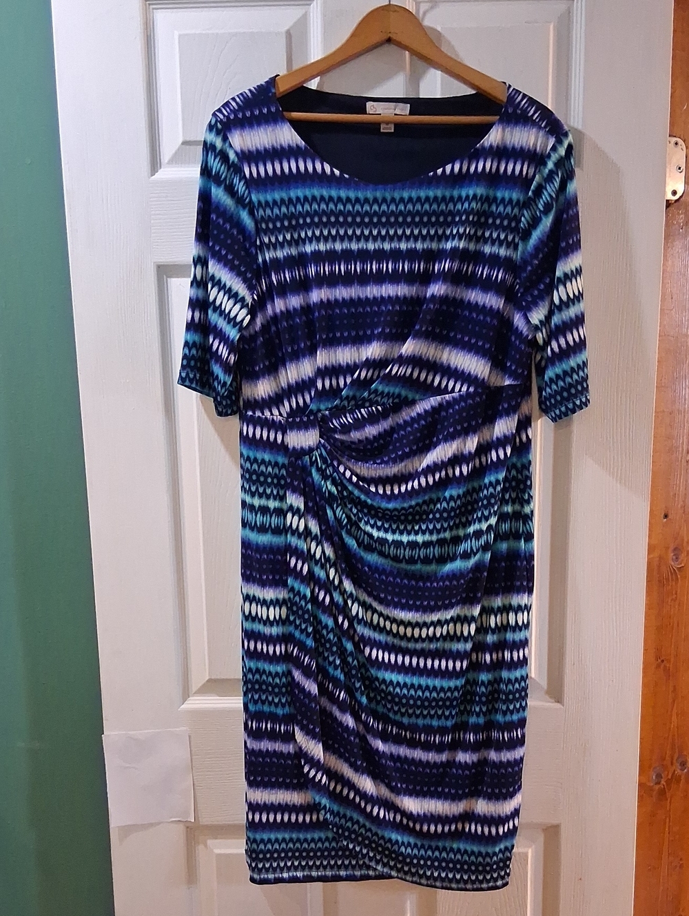 Dress Barn Blue & Navy Patterned Midi Twist-Front Dress